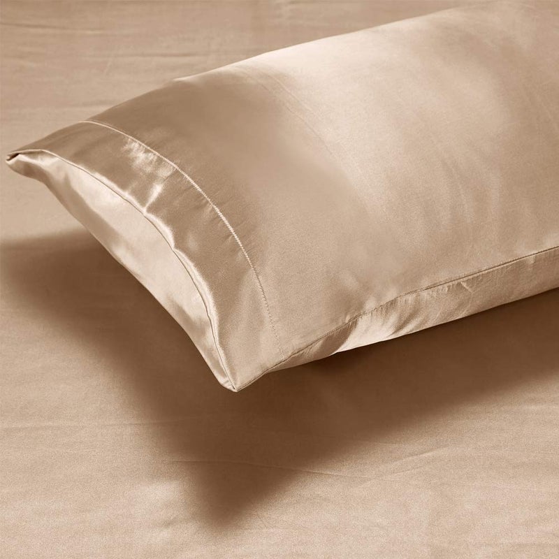 AiMay 3 Piece Satin Duvet Cover Set Bedding Sets Luxury Rich Silk Silky Super Soft Solid Color Reversible Stain-Resistant Wrinkle Free (Queen, Taupe) - Image 3